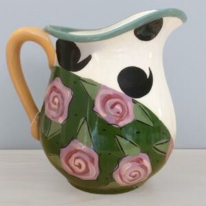 Droll Designs Rose Comma 48 oz. Hand Painted Pitcher VTG Early 90s Rare Pattern